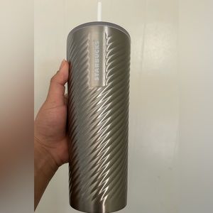 Starbucks Silver Holiday Swirl Stainless Steel Tumbler 24oz Venti with straw